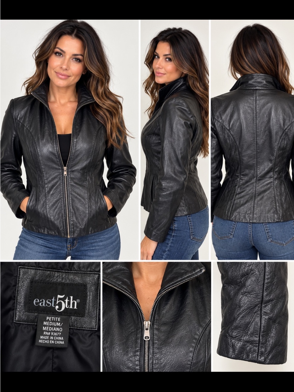 East 5th Black Faux Leather Fitted Zip Jacket